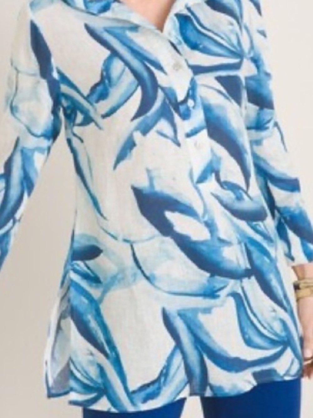 Chico's Blue and White Linen Tunic Top